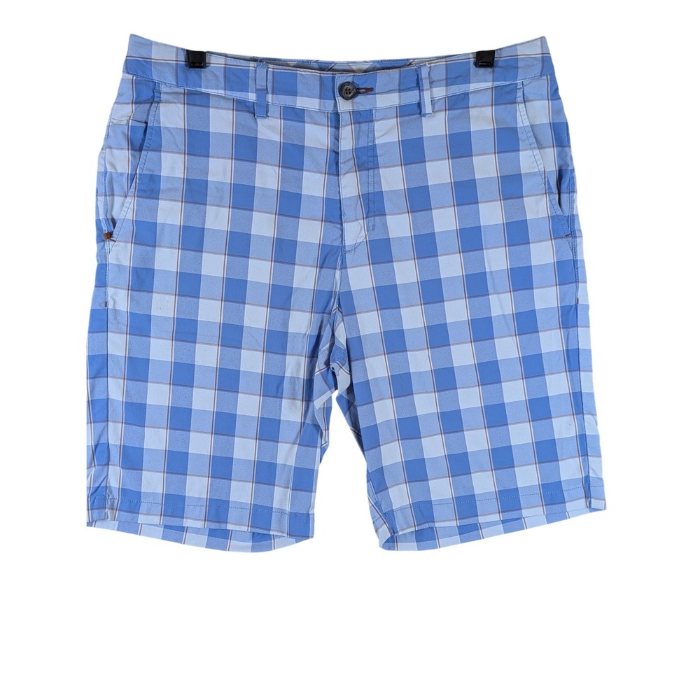 Tommy‎ Bahama Plaid Shorts Flat Front Casual Blue Nylon Blend Size 32